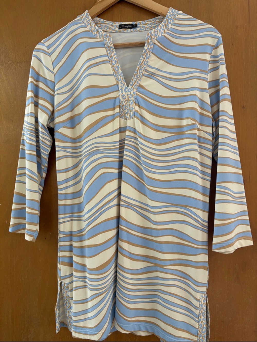 J. McLaughlin Blue, Cream & Tan Striped Tunic